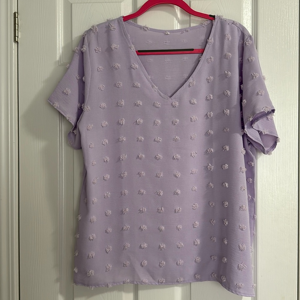 Pom Pom V-neck Short Sleeve Blouse